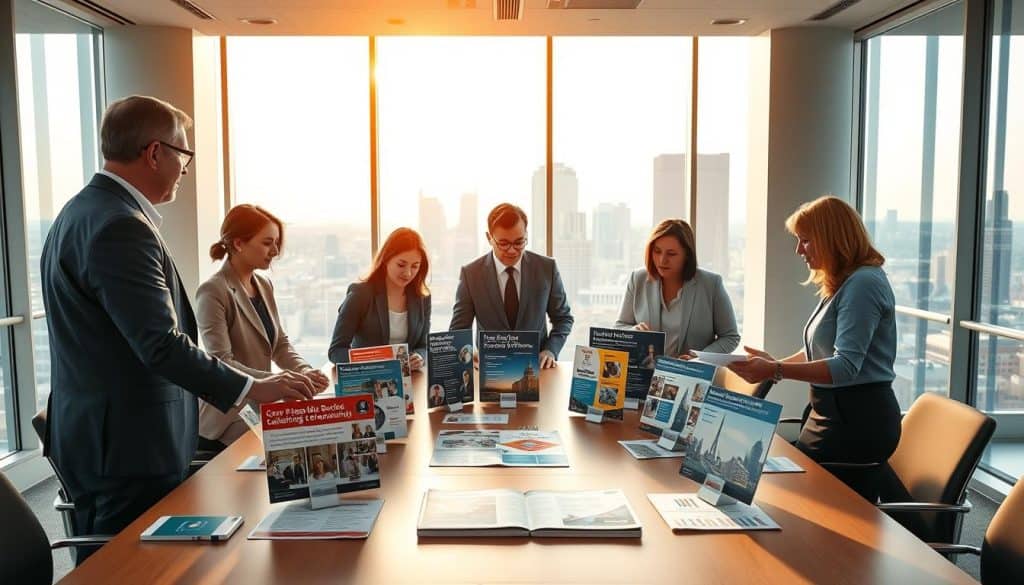 A vibrant and professional-looking office with government workers collaborating around a large conference table. The room is bright and airy, with floor-to-ceiling windows overlooking a bustling city skyline. On the table, various colorful and eye-catching POP displays showcase different government services and initiatives. The workers are engaged, examining the displays and discussing their benefits. Warm, natural lighting illuminates the scene, creating a sense of productivity and civic pride. The overall atmosphere conveys the positive impact of well-designed POP materials in the public sector. A vibrant and professional-looking office with government workers collaborating around a large conference table. The room is bright and airy, with floor-to-ceiling windows overlooking a bustling city skyline. On the table, various colorful and eye-catching POP displays showcase different government services and initiatives. The workers are engaged, examining the displays and discussing their benefits. Warm, natural lighting illuminates the scene, creating a sense of productivity and civic pride. The overall atmosphere conveys the positive impact of well-designed POP materials in the public sector.