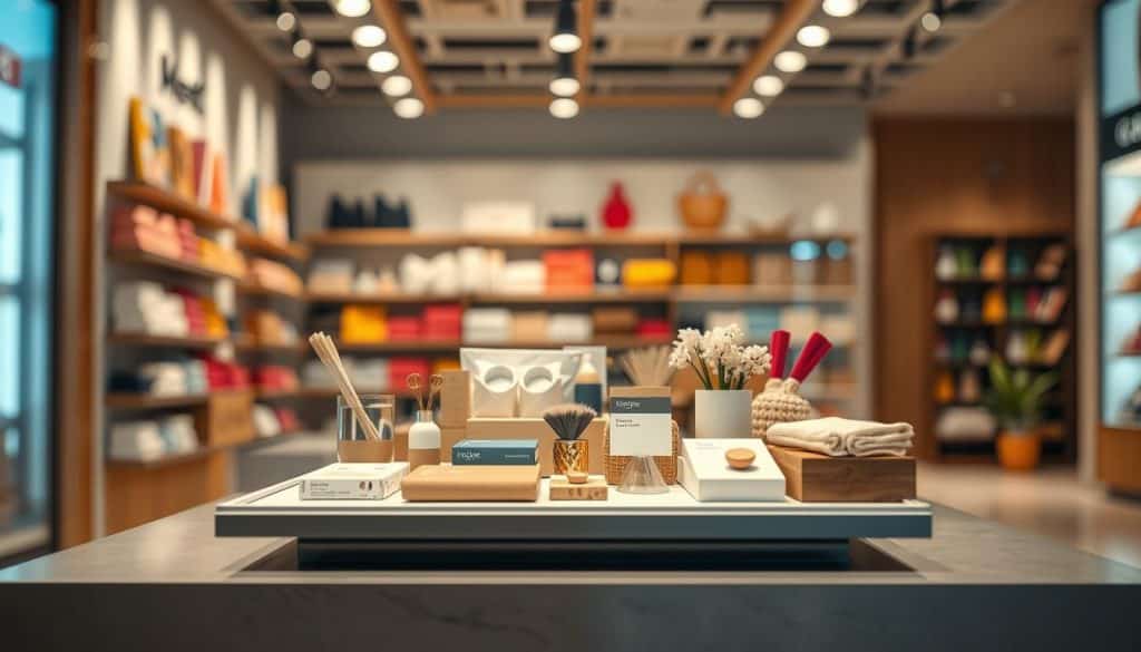 High-quality, hyper-realistic photo of a point-of-sale display showcasing various Material POP (Point of Purchase) items. The display features a clean, minimalist design with a focus on the products. The lighting is soft and diffused, highlighting the textures and colors of the materials. The camera angle is slightly angled, providing a dynamic and visually interesting perspective. The background is blurred, drawing the viewer's attention to the vibrant and engaging Material POP elements in the foreground. The overall scene conveys the importance and effectiveness of Material POP in enhancing a business's visual merchandising and in-store experience. High-quality, hyper-realistic photo of a point-of-sale display showcasing various Material POP (Point of Purchase) items. The display features a clean, minimalist design with a focus on the products. The lighting is soft and diffused, highlighting the textures and colors of the materials. The camera angle is slightly angled, providing a dynamic and visually interesting perspective. The background is blurred, drawing the viewer's attention to the vibrant and engaging Material POP elements in the foreground. The overall scene conveys the importance and effectiveness of Material POP in enhancing a business's visual merchandising and in-store experience.