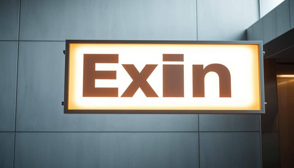 A brightly lit, high-visibility luminous sign with a modern, sleek design. The sign is mounted on a minimalist metal frame, casting a warm, even glow across the display surface. The foreground features bold, easy-to-read typography and iconography, designed for maximum legibility from a distance. The middle ground showcases the high-quality, durable construction, with a tempered glass or acrylic panel protected by a slim, anodized aluminum bezel. The background depicts a clean, urban setting, with the sign standing out against a backdrop of smooth, uniform surfaces like concrete walls or tiled floors. The overall aesthetic conveys a sense of professionalism, clarity, and functional elegance.