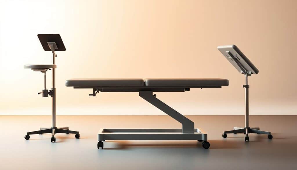 A high-quality, durable product displayed in a well-lit studio setting. The product, a medical examination table, is shown from multiple angles to highlight its sleek design, sturdy construction, and smooth surfaces. The lighting is soft and diffused, creating a warm, professional atmosphere. The background is simple and uncluttered, allowing the product to be the focal point. The camera angles emphasize the product's functionality, with a close-up view of the adjustable height mechanism and a side view showcasing the seamless integration of its components. The overall impression conveys the attention to detail, craftsmanship, and reliability that are hallmarks of the signage manufacturer's work. A high-quality, durable product displayed in a well-lit studio setting. The product, a medical examination table, is shown from multiple angles to highlight its sleek design, sturdy construction, and smooth surfaces. The lighting is soft and diffused, creating a warm, professional atmosphere. The background is simple and uncluttered, allowing the product to be the focal point. The camera angles emphasize the product's functionality, with a close-up view of the adjustable height mechanism and a side view showcasing the seamless integration of its components. The overall impression conveys the attention to detail, craftsmanship, and reliability that are hallmarks of the signage manufacturer's work.