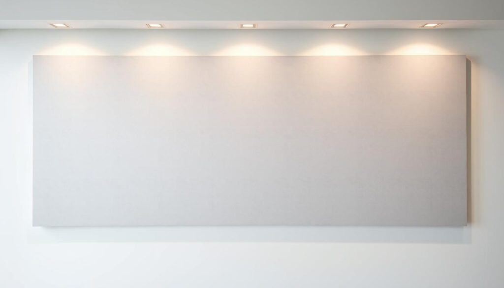 A high-quality, seamless printed vinyl surface with a matte finish, installed on a clean, smooth wall. The material has a subtle texture that catches the light, creating a professional, polished appearance. The surface is evenly illuminated by soft, diffused lighting, casting gentle shadows and highlights that accentuate the material's depth and quality. The installation is precise, with no visible seams or edges, blending seamlessly into the surrounding environment. The overall impression is one of a durable, high-end signage or display, ready for use in a commercial or institutional setting.