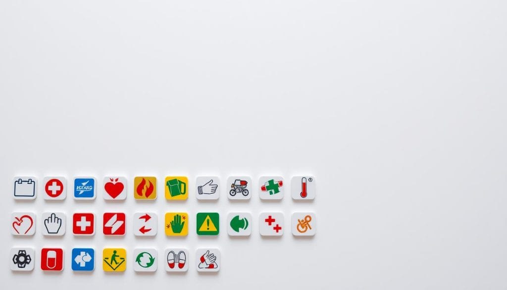 A highly detailed technical illustration of señalización, or signage, featuring a neatly organized display of various safety icons and symbols. The foreground showcases a series of finely crafted, colorful pictograms depicting common first aid and emergency symbols, such as a first aid kit, a bandage, and a thermometer. The middle ground presents a clean, minimalist layout with the signage elements arranged in a grid-like pattern, suggesting a comprehensive set of resources. The background features a subtly textured, light-colored surface, creating a sense of professionalism and technical precision. The overall scene is illuminated by a soft, even lighting that enhances the clarity and legibility of the signage elements. The composition and attention to detail convey a sense of utility and practicality, making this a valuable resource for the "Recursos técnicos y descargas para su equipo" section of the article. A highly detailed technical illustration of señalización, or signage, featuring a neatly organized display of various safety icons and symbols. The foreground showcases a series of finely crafted, colorful pictograms depicting common first aid and emergency symbols, such as a first aid kit, a bandage, and a thermometer. The middle ground presents a clean, minimalist layout with the signage elements arranged in a grid-like pattern, suggesting a comprehensive set of resources. The background features a subtly textured, light-colored surface, creating a sense of professionalism and technical precision. The overall scene is illuminated by a soft, even lighting that enhances the clarity and legibility of the signage elements. The composition and attention to detail convey a sense of utility and practicality, making this a valuable resource for the "Recursos técnicos y descargas para su equipo" section of the article.