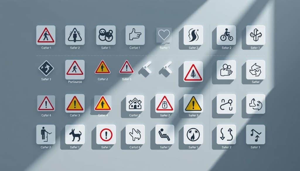 A modern, minimalist infographic depicting various standardized signage and safety symbols, showcasing the diverse range of high-quality graphic elements that adhere to industry norms and best practices. The composition features a clean, grid-like layout with crisp, vibrant icons and pictograms arrayed in an organized, visually pleasing manner. Soft, diffused lighting casts subtle shadows, lending depth and dimension to the scene. The overall mood is one of professionalism, efficiency, and a commitment to clear, effective communication through thoughtfully designed visual cues. A modern, minimalist infographic depicting various standardized signage and safety symbols, showcasing the diverse range of high-quality graphic elements that adhere to industry norms and best practices. The composition features a clean, grid-like layout with crisp, vibrant icons and pictograms arrayed in an organized, visually pleasing manner. Soft, diffused lighting casts subtle shadows, lending depth and dimension to the scene. The overall mood is one of professionalism, efficiency, and a commitment to clear, effective communication through thoughtfully designed visual cues.