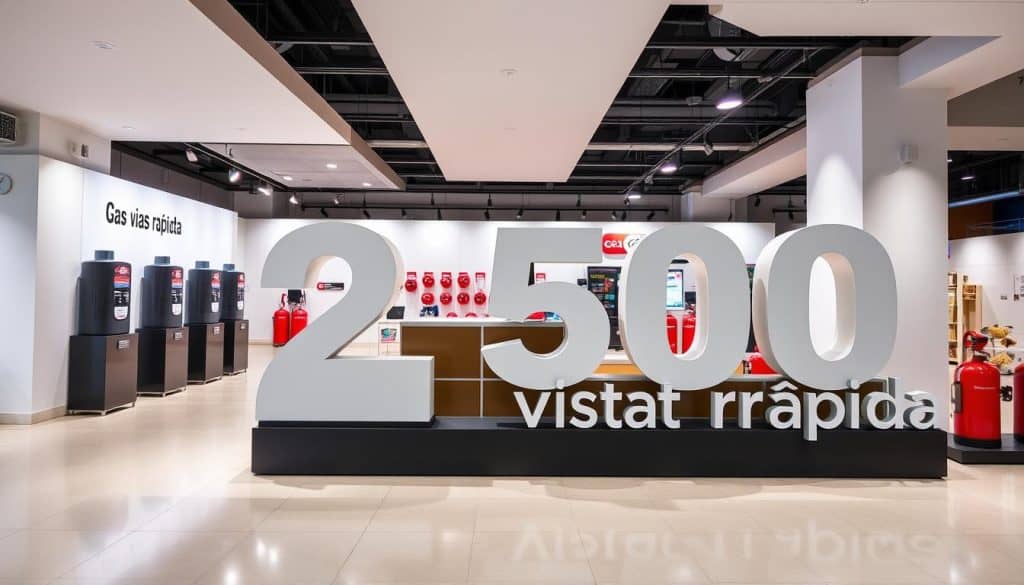 A modern, well-lit showroom display featuring a prominent "2.500 vista rápida" sign in the foreground. The sign is made of high-quality materials, with a sleek, minimalist design that commands attention. The middle ground showcases various gas signage and safety equipment, neatly arranged to highlight their key features. The background features a clean, minimalist setting with neutral tones, allowing the products to take center stage. The overall atmosphere is professional, sophisticated, and focused on showcasing the expertise in gas signage and safety solutions. A modern, well-lit showroom display featuring a prominent "2.500 vista rápida" sign in the foreground. The sign is made of high-quality materials, with a sleek, minimalist design that commands attention. The middle ground showcases various gas signage and safety equipment, neatly arranged to highlight their key features. The background features a clean, minimalist setting with neutral tones, allowing the products to take center stage. The overall atmosphere is professional, sophisticated, and focused on showcasing the expertise in gas signage and safety solutions.