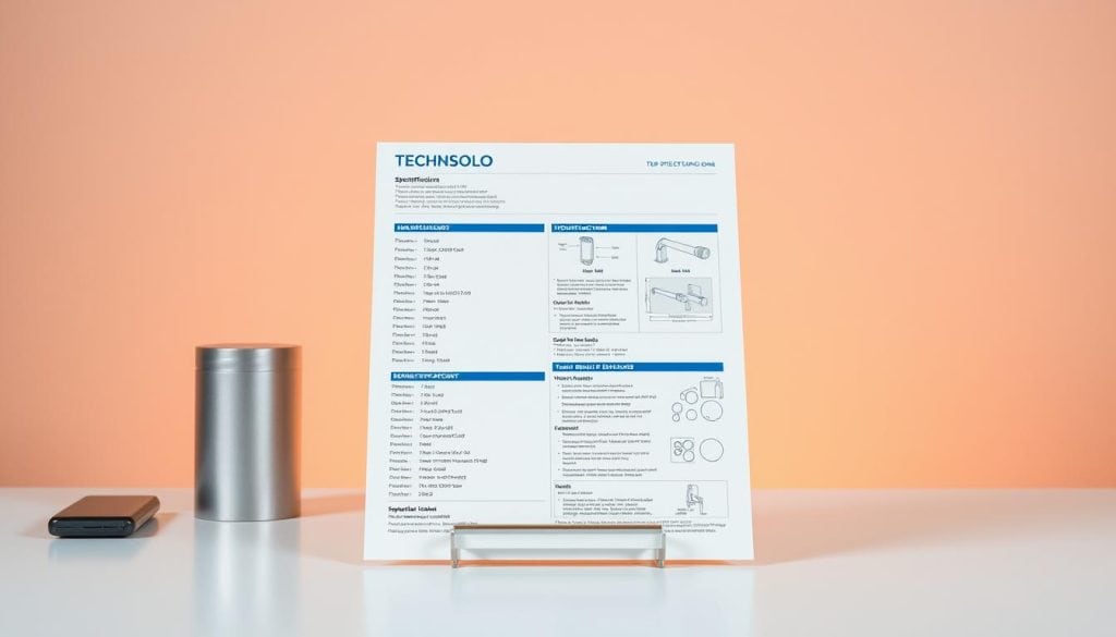 A technical product specification sheet displayed on a clean, minimalist desk setup. Warm studio lighting casts gentle shadows, highlighting the crisp, high-quality print. The sheet features a sleek layout with clear headings, measurements, diagrams, and material details. The overall aesthetic is professional, informative, and visually appealing, conveying the technical expertise of the product's manufacturer. The background is a muted, neutral tone that allows the specification sheet to be the focal point. A technical product specification sheet displayed on a clean, minimalist desk setup. Warm studio lighting casts gentle shadows, highlighting the crisp, high-quality print. The sheet features a sleek layout with clear headings, measurements, diagrams, and material details. The overall aesthetic is professional, informative, and visually appealing, conveying the technical expertise of the product's manufacturer. The background is a muted, neutral tone that allows the specification sheet to be the focal point.