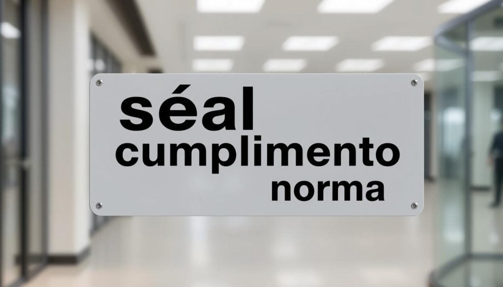 A well-lit, high-resolution image of a safety sign that says "señal cumplimiento norma" in bold, prominent text. The sign should have a clean, minimalist design with a simple color scheme, perhaps a white background with black or red text. The sign should be displayed in a clear, unobstructed manner, against a blurred background that suggests an indoor setting, such as an office or a hallway. The lighting should be natural and evenly distributed, creating a professional, authoritative atmosphere. The overall composition should convey a sense of compliance, safety, and adherence to regulations. A well-lit, high-resolution image of a safety sign that says "señal cumplimiento norma" in bold, prominent text. The sign should have a clean, minimalist design with a simple color scheme, perhaps a white background with black or red text. The sign should be displayed in a clear, unobstructed manner, against a blurred background that suggests an indoor setting, such as an office or a hallway. The lighting should be natural and evenly distributed, creating a professional, authoritative atmosphere. The overall composition should convey a sense of compliance, safety, and adherence to regulations.