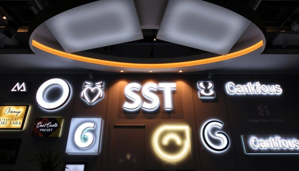 An elegantly illuminated signage display, showcasing the expertise of Artes Graficas Integradas S.A.S., a leading manufacturer, distributor and wholesaler of luminous signage and printed vinyls in Colombia. The scene depicts a well-lit showroom featuring a variety of modern, sleek signage designs, each emitting a soft, warm glow that creates a sophisticated, inviting ambiance. The signage pieces are arranged in a visually striking manner, highlighting their high-quality craftsmanship and attention to detail. The lighting is carefully balanced, creating depth and dimension, while the overall composition conveys a sense of professionalism and attention to the needs of the company's commercial clientele.